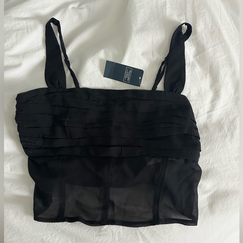 NWT Abercrombie Black Sheer Layered Crop Top size M